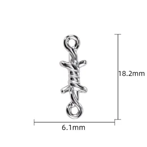 Silver barbed wire charm connector for DIY jewelry making, punk style metal pendant accessory.