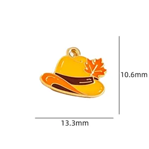 Thanksgiving maple leaf cowboy hat metal enamel charm pendant for DIY jewelry making accessories.