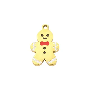 Christmas gingerbread man titanium steel pendant detail view for DIY handmade jewelry necklace