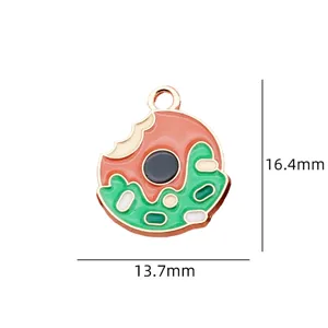 Enamel donut shape alloy pendant detail, DIY jewelry accessory charm with hanging loop.