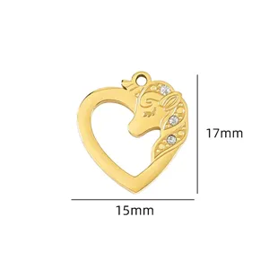 Gold heart horse pendant DIY jewelry accessory 15x17mm charm for bracelet necklace making