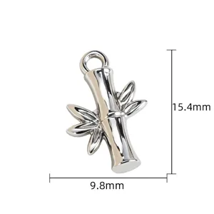 Silver bamboo charm pendant DIY jewelry making accessory, dimension 15.4x9.8mm for necklace.