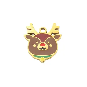 Close-up of cute Christmas reindeer titanium steel DIY pendant, smooth enamel finish.