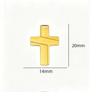 Goldener Titanstahl Kreuz Anhänger Charms für DIY Schmuckherstellung 20x14mm