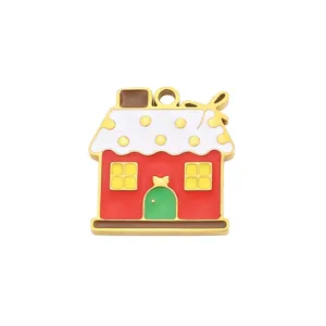 Christmas house enamel titanium steel pendant DIY necklace bracelet jewelry accessory detail