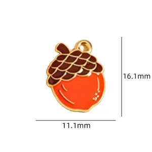 Cute acorn enamel pendant charm, gold plated alloy DIY jewelry accessory for crafts.