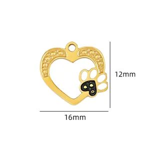 Gold heart paw pendant detail, DIY charm accessory for handmade bracelets, necklaces, and earrings.