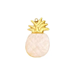 Schicker vergoldeter rosa Stein Ananas Anhänger für DIY Halskette Schmuckherstellung