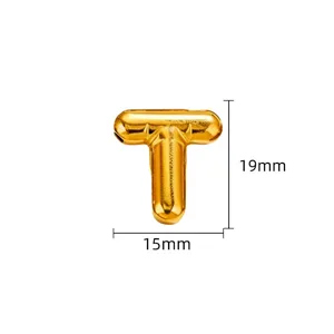 Goud titanium staal puffy letter T hanger detail, 19x15mm DIY accessoire voor handgemaakte sieraden.