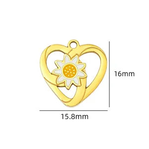Gold heart flower pendant charm DIY jewelry making accessory for necklace bracelet earring crafts