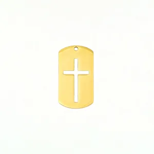 Goldener Edelstahl Kreuz Ausschnitt Hundemarke Anhänger Schmuck DIY Zubehör Neu.