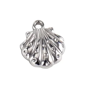 Pendentif coquillage en acier inoxydable DIY bijou marin argent strass charms