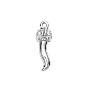 Silver crown horn pendant vintage charm DIY jewelry accessory for necklace bracelet crafting.