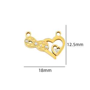 Gold infinity heart pendant DIY jewelry accessory charm, 18x12.5mm metal craft finding.