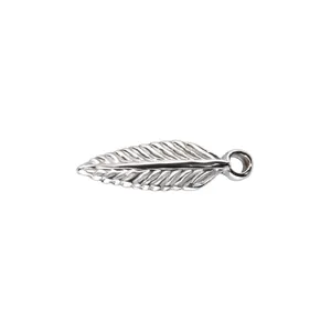 Silver feather pendant charm for DIY handmade bracelet necklace jewelry making accessories.