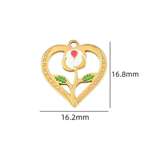 Gold-plated heart flower pendant DIY jewelry making accessory charming enamel charm 16.8mm