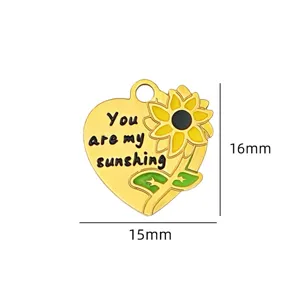 Gold heart sunflower charm pendant for DIY handmade bracelet necklace jewelry making accessories.
