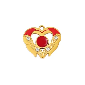Gold heart pendant charms enamel rhinestone DIY jewelry making necklace accessories