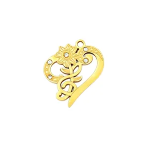 Gold heart flower DIY pendant charm for handmade bracelets, necklaces, and chic jewelry making.