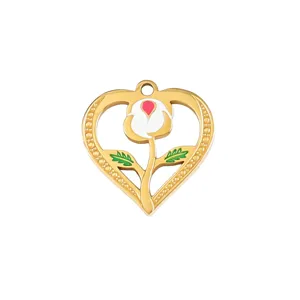 Gold tone heart flower pendant enamel DIY jewelry accessory for necklace bracelet charm finding