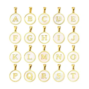 Stainless Steel Shell Alphabet Initial Charm Round Pendant For DIY Jewelry Making Necklace Bracelet Accessory Initial Letter Charms For Crafting