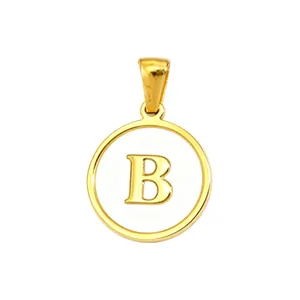 Gold-plated initial letter B mother of pearl round pendant charm for diy handmade jewelry making
