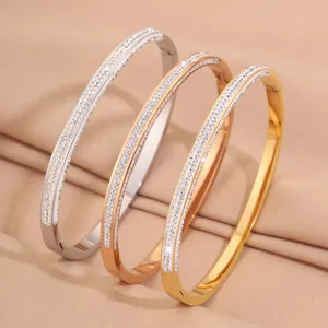 Stainless steel rhinestone pave bangles set, elegant women fashion jewelry in three colors.