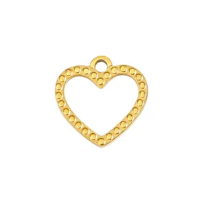 Gold Beaded Heart Pendant Titanium Steel DIY Necklace Bracelet Jewelry Craft Accessory Parts