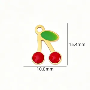 Stainless steel oil drop cherry pendant DIY jewelry making accessories charm for bracelet 10.8x15.4mm