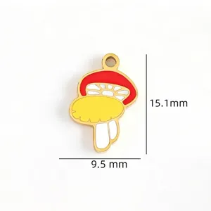 Detailed shot of the cute mushroom alloy pendant, showing fine enamel color drip craftsmanship.