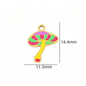 Close-up detail of the colorful enamel mushroom alloy charm pendant, ideal for DIY crafts.