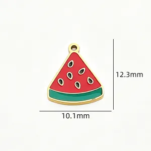 Stainless steel watermelon pendant detail, 12.3x10.1mm enamel charm for DIY jewelry making.