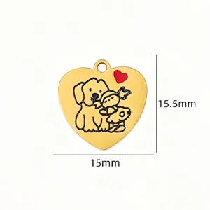 Stainless steel heart pet dog pendant charm for DIY bracelet necklace jewelry making accessory.