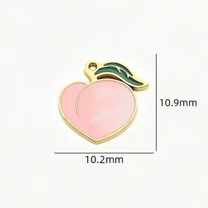 Stainless steel peach enamel pendant DIY jewelry charm accessories size 10.9x10.2mm cute