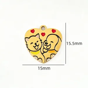 Titanium steel enamel cute pet cat dog heart shaped pendant DIY necklace bracelet charm 15mm
