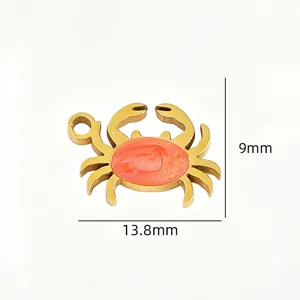 Stainless steel crab pendant DIY charm, cute 13.8x9mm ocean animal for necklace bracelet.