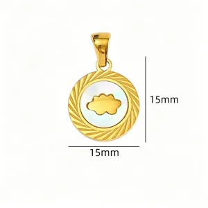 Gold titanium steel mother-of-pearl round cloud pendant DIY necklace jewelry accessory 15mm