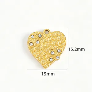 Pendentif cœur strass plaqué or 18k en acier inoxydable accessoire pour bijoux DIY 15mm