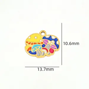 Colorful cartoon mushroom alloy enamel pendant DIY handmade jewelry necklace keychain accessory
