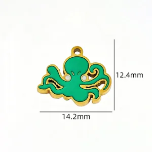 Detailed shot of the green enamel octopus stainless steel DIY charm pendant, exquisite finish.