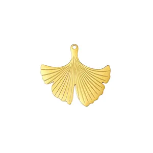 Stainless steel 18K gold plated ginkgo leaf charm pendant for DIY handmade jewelry making.