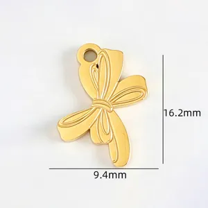 18K Gold Tone Titanium Steel Bowknot Pendant Charm DIY Handcrafted Jewelry Making Accessory