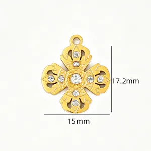 Pendentif croix strass en acier inoxydable doré vue détaillée, accessoire de bijoux DIY.