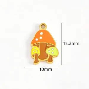 Detailed shot of cute colorful enamel mushroom alloy charm, perfect for DIY jewelry making.