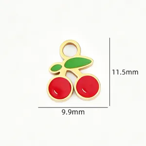 Titanium steel enamel cherry fruit pendant charm for DIY handmade jewelry parts detail