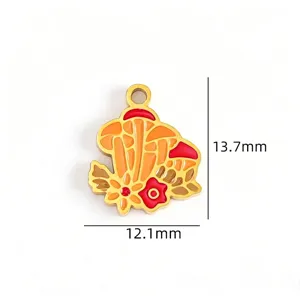 Cute enamel mushroom alloy pendant charm DIY jewelry making accessory 13.7x12.1mm