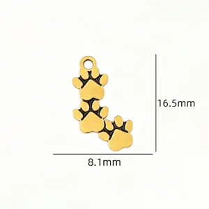 Gold titanium steel pet paw print pendant dimension detail for DIY necklace and bracelet.