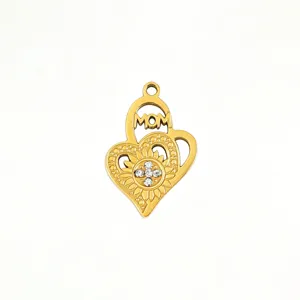 Gold heart mama pendant charm for DIY jewelry making, Mother's Day gift accessory.