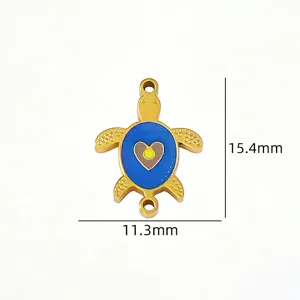 Stainless steel gold turtle pendant blue enamel DIY jewelry making charm connector