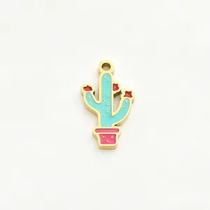 Stainless steel cactus enamel pendant charm DIY handmade jewelry accessories main view